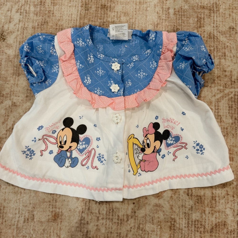 Disney Kids Blouse with Mickey and Minnie - Blue, Pink, and White